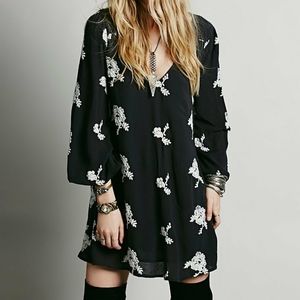 Free People | Austin Emma Floral Embroidered Swing Mini Dress Black White